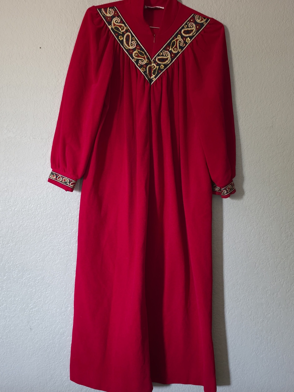Vanity Fair Red Maxi Dress with Embroidered V-Neck
